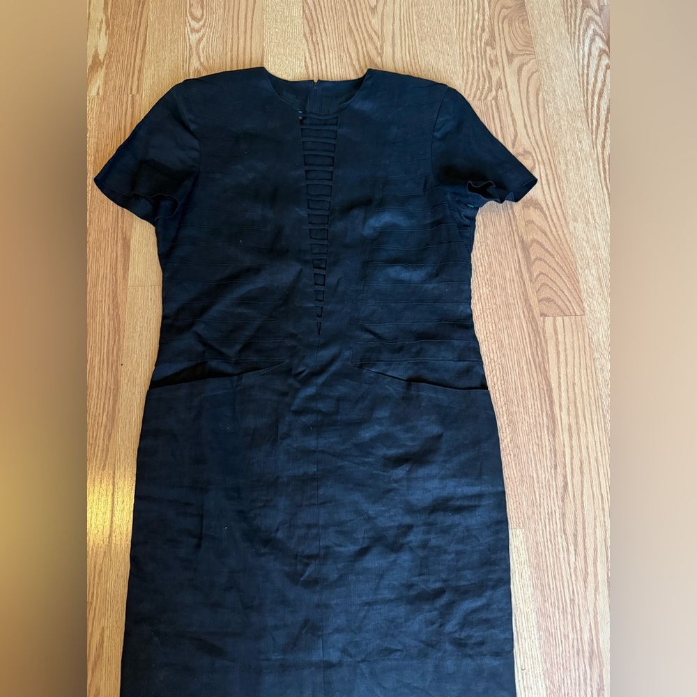 Louis Feraud Blue Sheath Midi Dress linen